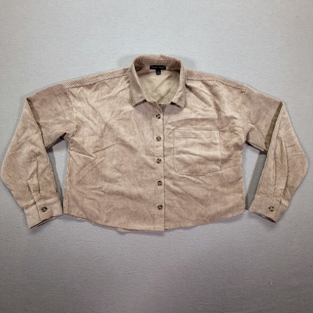 Moa Moa Womens Shirt Jacket Relaxed Tan‎ Corduroy Button Up Pocket Shacket M